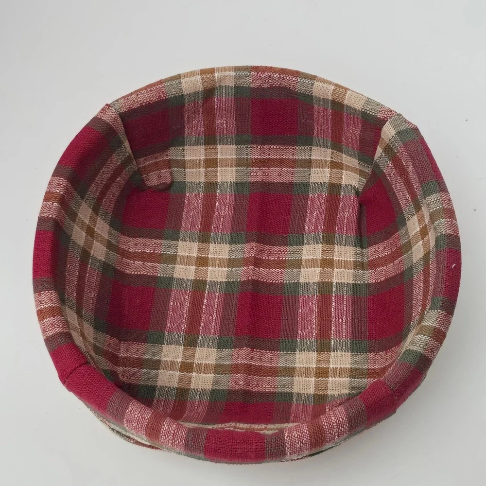 Longaberger Small Catch All Basket 2000 OPP Plaid Liner Divided Protector Round